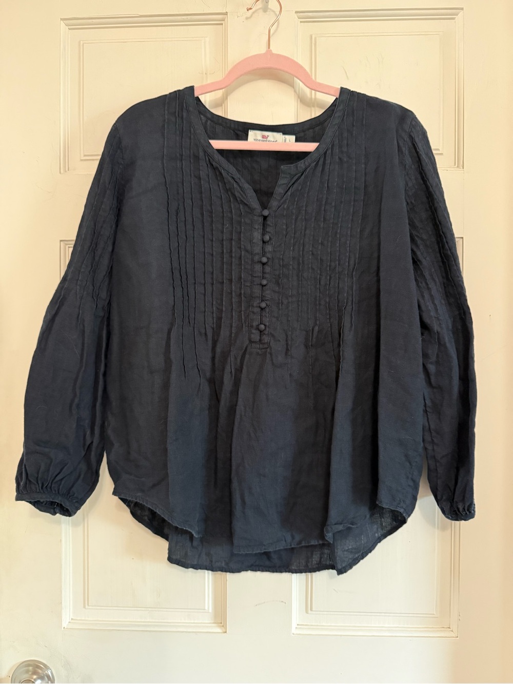 Vineyard Vines Black Linen Pintuck Button Blouse